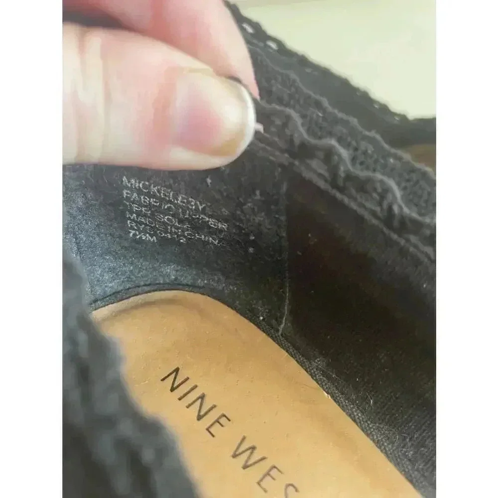 CLEARANCE Women's Nine West Black Crochet‎ Wedge Cork Heels Size 7.5M GUC